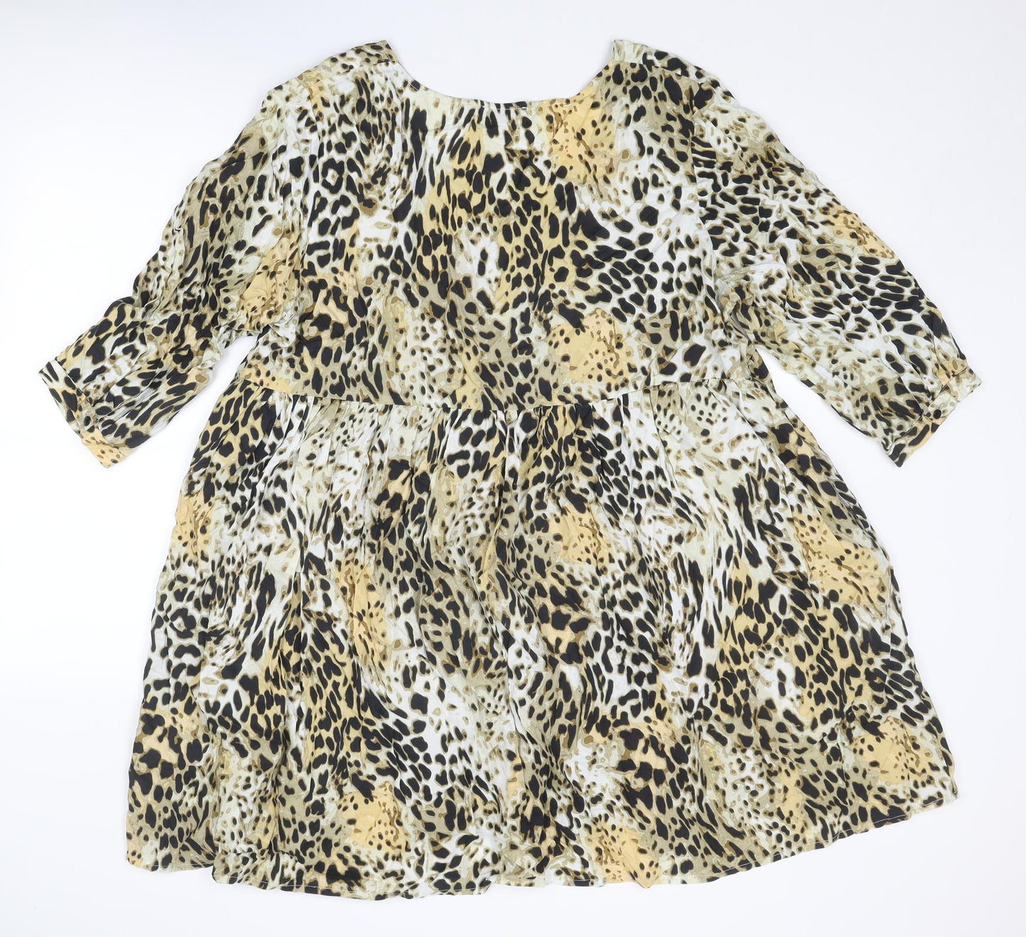 Simply Be Womens Multicoloured Animal Print Viscose Fit & Flare Size 18 V-Neck Button - Leopard cheetah pattern