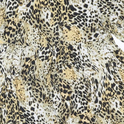 Simply Be Womens Multicoloured Animal Print Viscose Fit & Flare Size 18 V-Neck Button - Leopard cheetah pattern