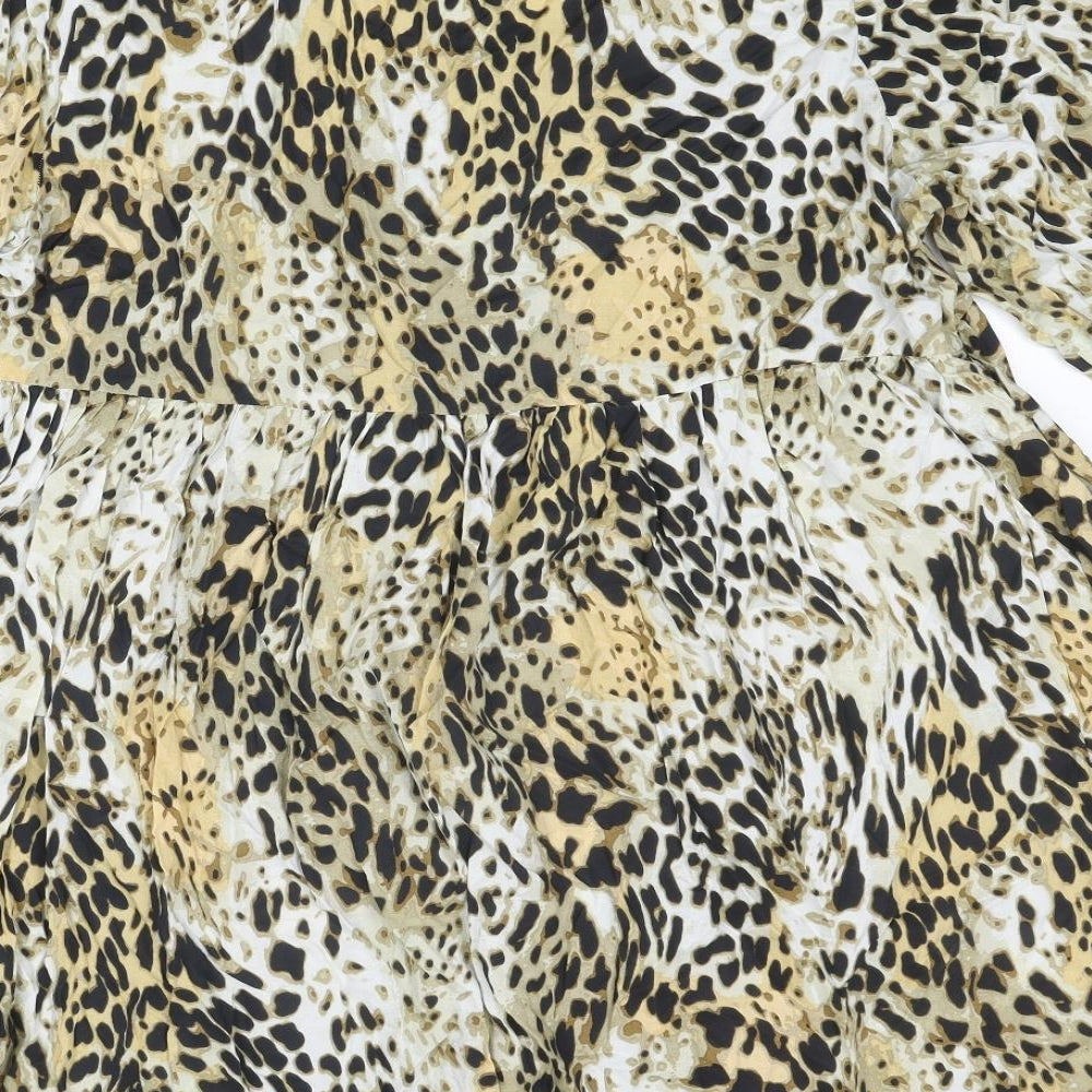 Simply Be Womens Multicoloured Animal Print Viscose Fit & Flare Size 18 V-Neck Button - Leopard cheetah pattern