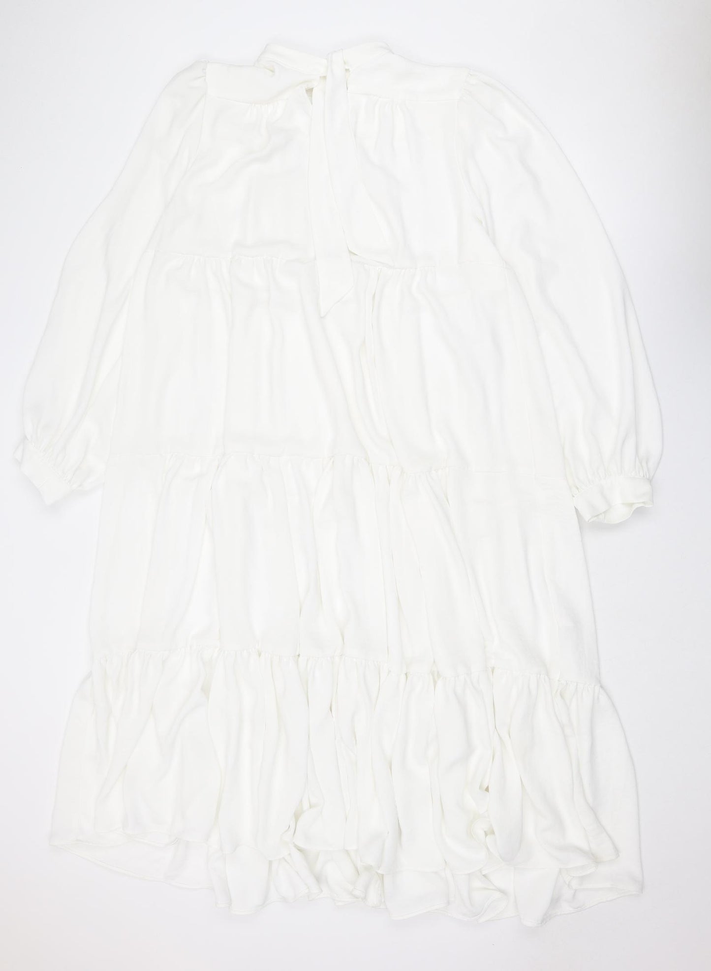 Topshop Womens White Polyester Maxi Size 18 Mock Neck Tie - Tiered