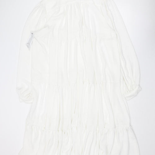 Topshop Womens White Polyester Maxi Size 18 Mock Neck Tie - Tiered