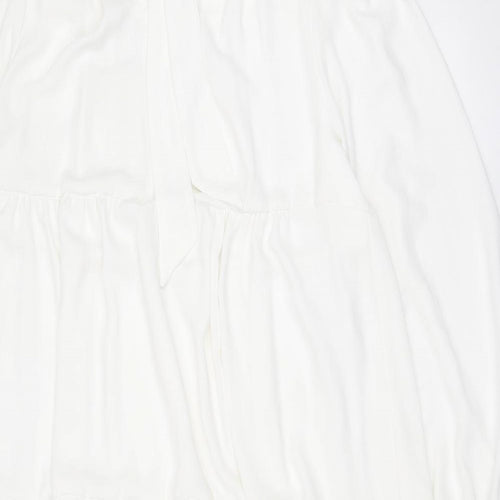 Topshop Womens White Polyester Maxi Size 18 Mock Neck Tie - Tiered