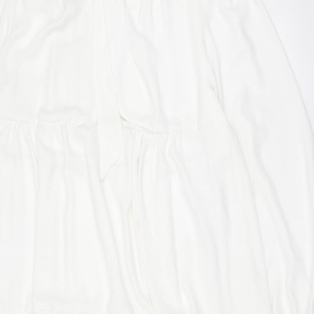 Topshop Womens White Polyester Maxi Size 18 Mock Neck Tie - Tiered