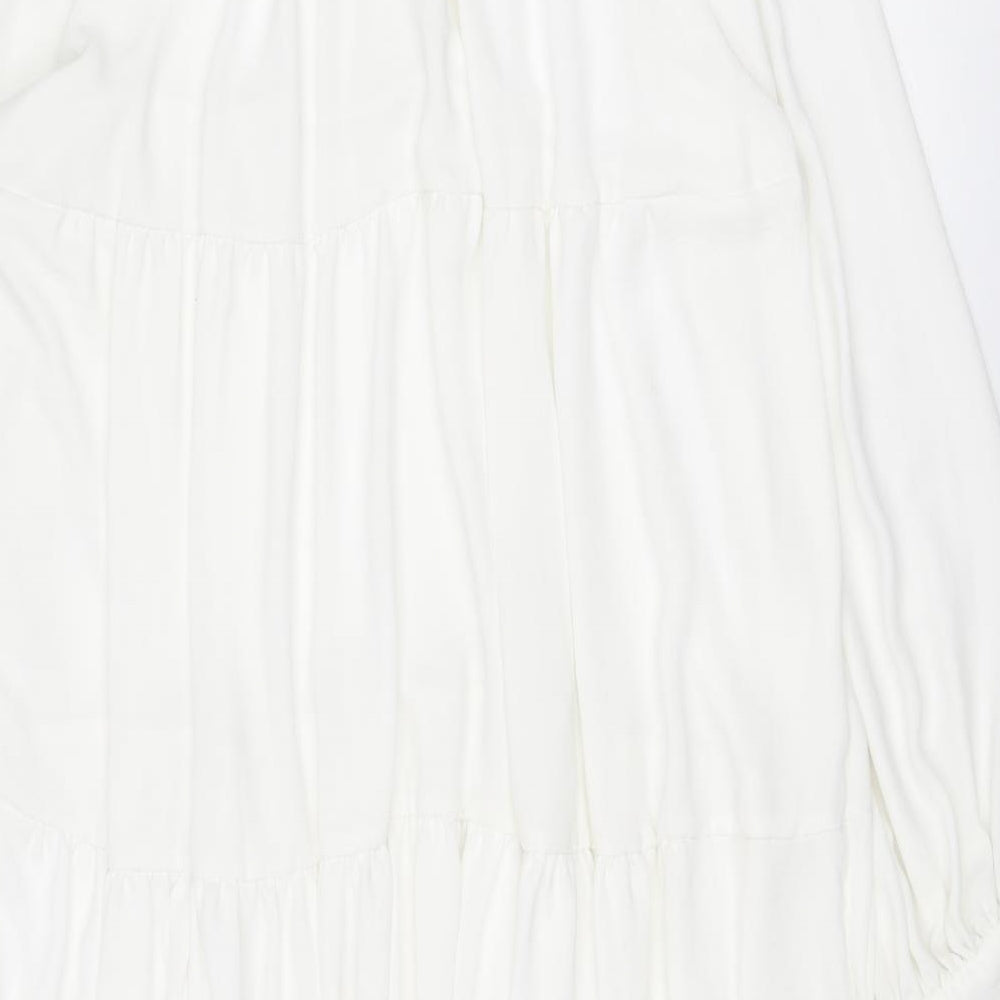 Topshop Womens White Polyester Maxi Size 18 Mock Neck Tie - Tiered