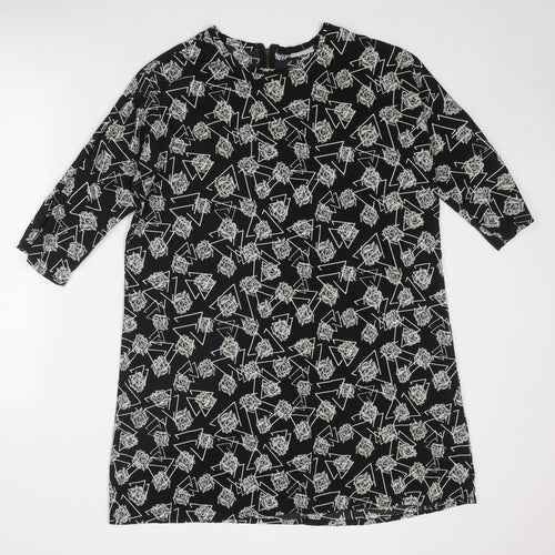 Noisy may Womens Black Floral Polyester A-Line Size S Round Neck Zip