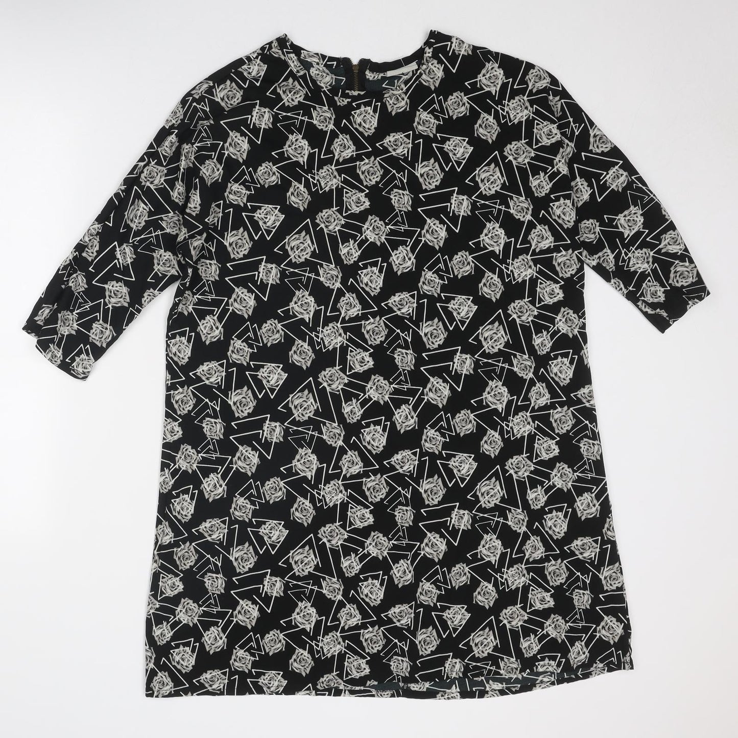 Noisy may Womens Black Floral Polyester A-Line Size S Round Neck Zip