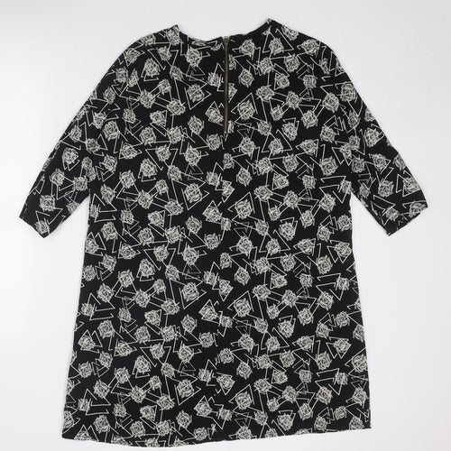 Noisy may Womens Black Floral Polyester A-Line Size S Round Neck Zip