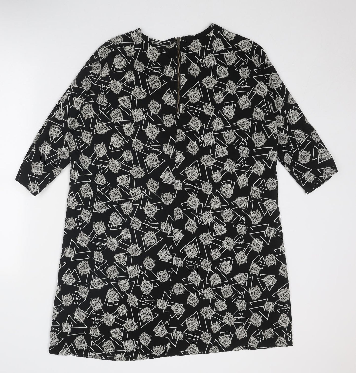 Noisy may Womens Black Floral Polyester A-Line Size S Round Neck Zip