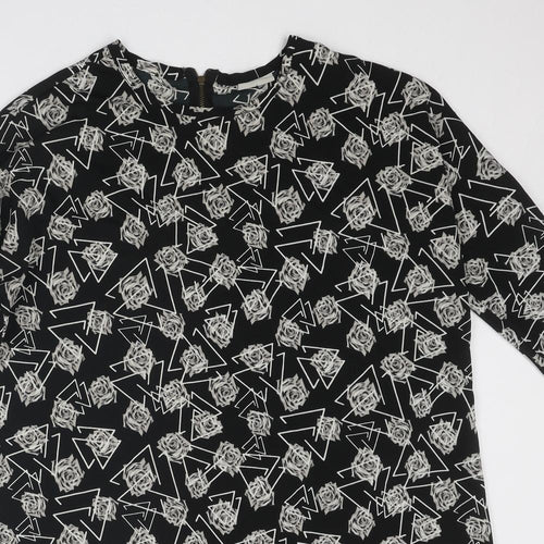 Noisy may Womens Black Floral Polyester A-Line Size S Round Neck Zip
