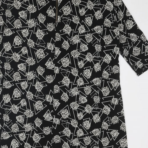 Noisy may Womens Black Floral Polyester A-Line Size S Round Neck Zip