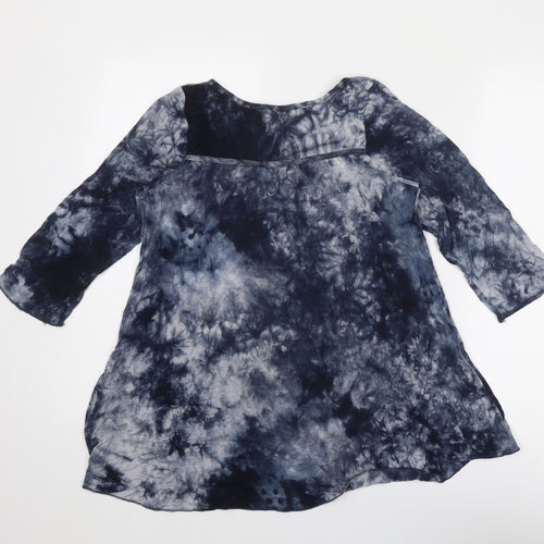 COIN 1804 Womens Blue Viscose Basic Blouse Size M Boat Neck - Tie Dye