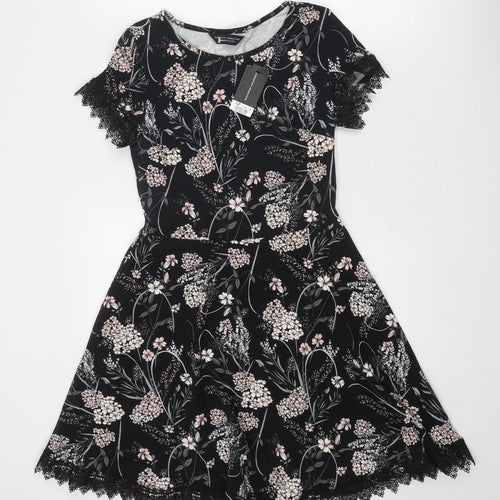 Dorothy Perkins Womens Black Floral Cotton Fit & Flare Size 12 Round Neck Pullover