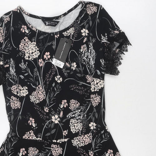 Dorothy Perkins Womens Black Floral Cotton Fit & Flare Size 12 Round Neck Pullover