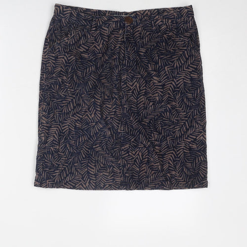 Lily & Me Womens Blue Geometric Cotton A-Line Skirt Size 10 Zip - Leaf pattern