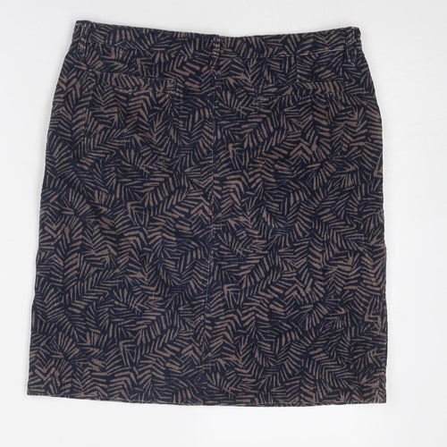 Lily & Me Womens Blue Geometric Cotton A-Line Skirt Size 10 Zip - Leaf pattern
