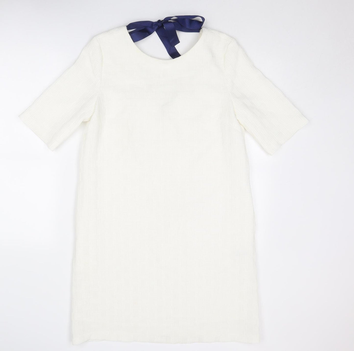 FRNCH Womens White Geometric Polyester A-Line Size M Round Neck Zip