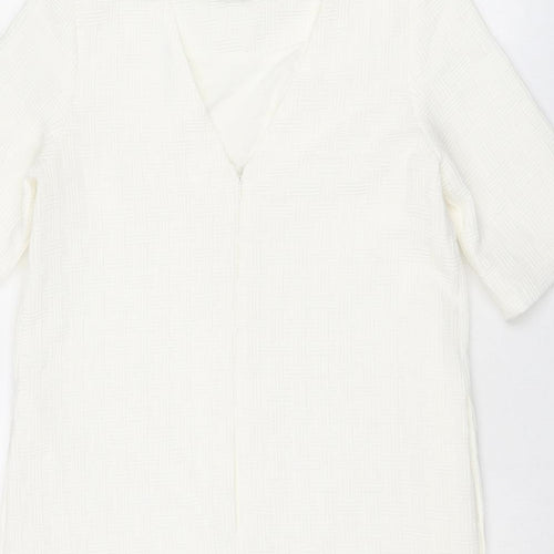 FRNCH Womens White Geometric Polyester A-Line Size M Round Neck Zip