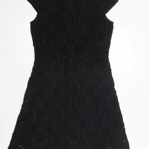 H&M Womens Black Geometric Viscose Shift Size M Round Neck Zip