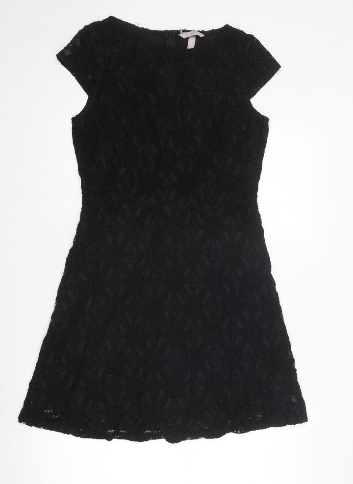 H&M Womens Black Geometric Viscose Shift Size M Round Neck Zip