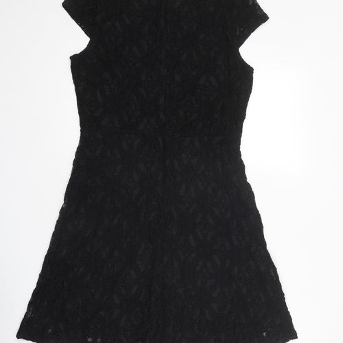 H&M Womens Black Geometric Viscose Shift Size M Round Neck Zip