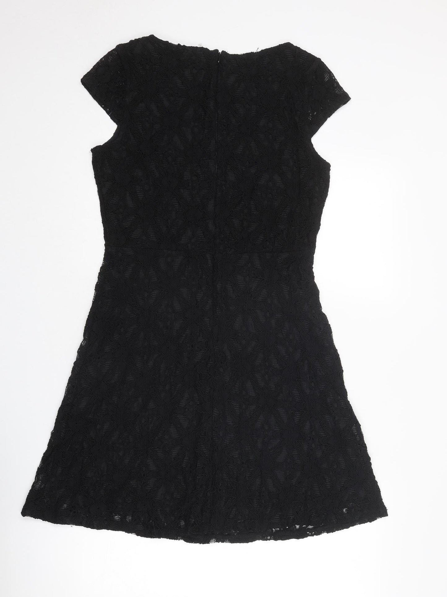 H&M Womens Black Geometric Viscose Shift Size M Round Neck Zip