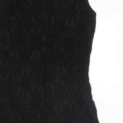 H&M Womens Black Geometric Viscose Shift Size M Round Neck Zip