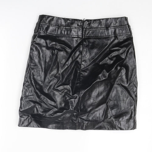 New Look Womens Black Polyurethane A-Line Skirt Size 8 Zip
