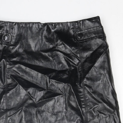 New Look Womens Black Polyurethane A-Line Skirt Size 8 Zip