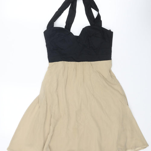 ASOS Womens Beige Colourblock Cotton Fit & Flare Size 8 Sweetheart Zip