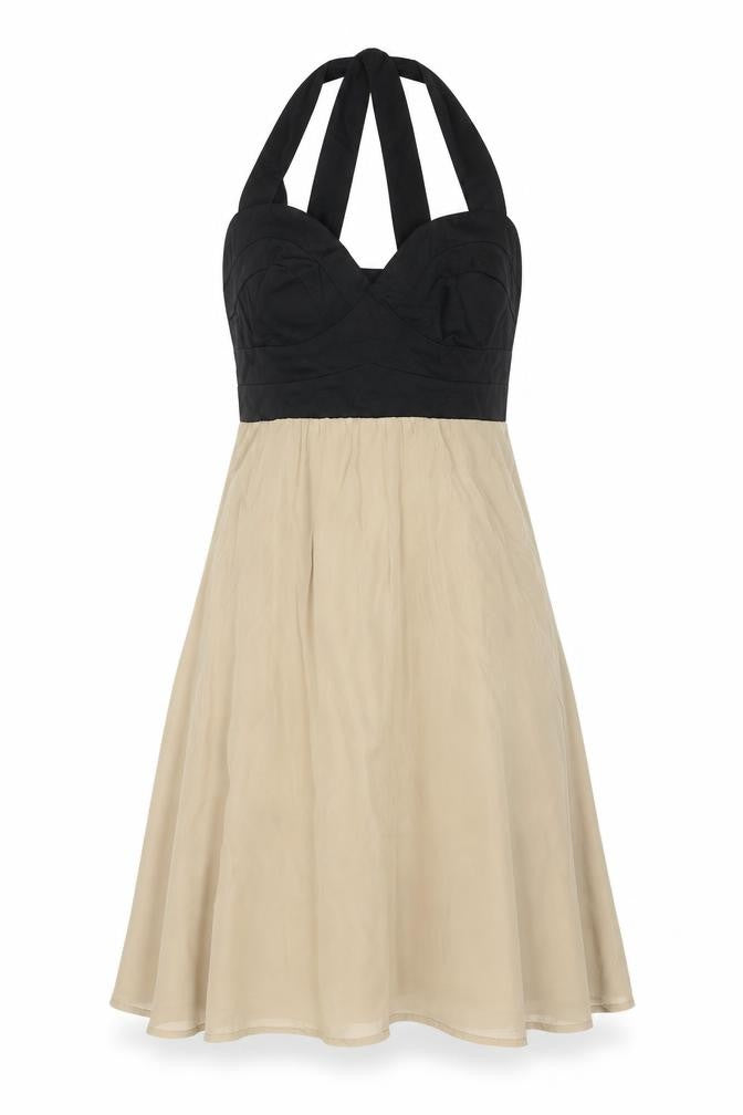 ASOS Womens Beige Colourblock Cotton Fit & Flare Size 8 Sweetheart Zip