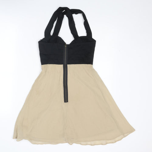 ASOS Womens Beige Colourblock Cotton Fit & Flare Size 8 Sweetheart Zip