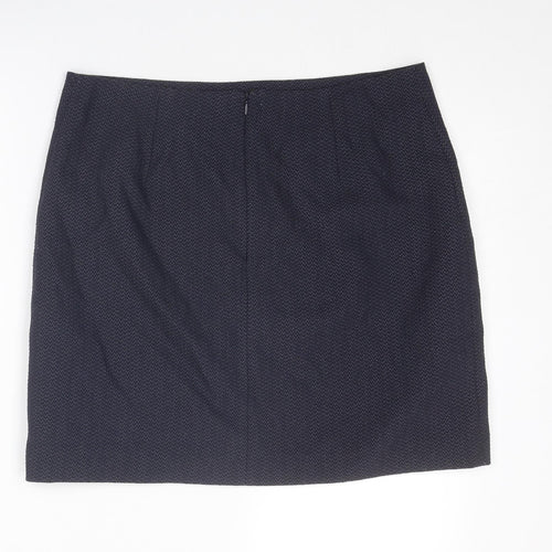 Monsoon Womens Blue Geometric Polyester A-Line Skirt Size 14 Zip