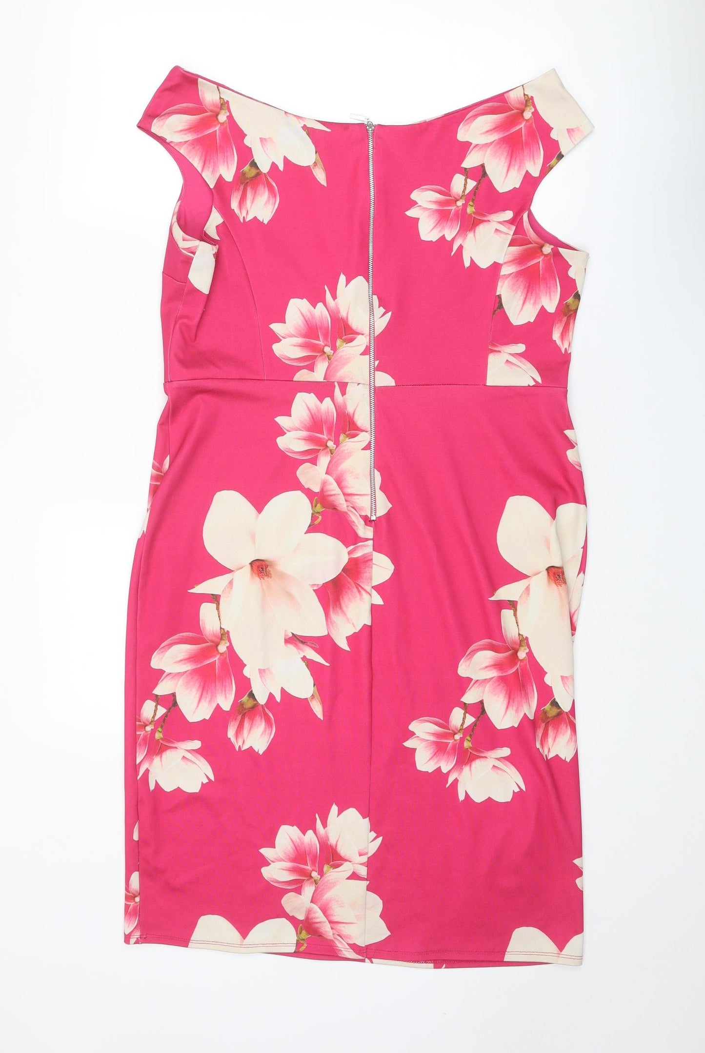 Dorothy Perkins Womens Pink Floral Polyester A-Line Size 16 Boat Neck Zip