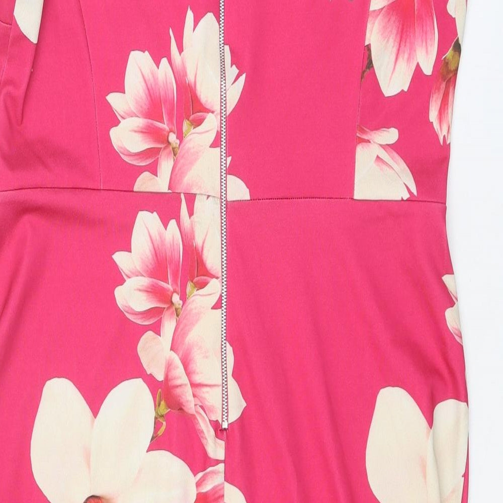 Dorothy Perkins Womens Pink Floral Polyester A-Line Size 16 Boat Neck Zip