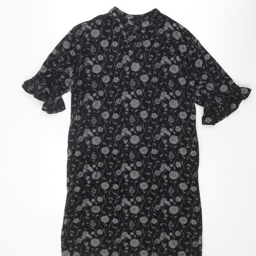NEXT Womens Black Floral Cotton A-Line Size 10 Round Neck Pullover
