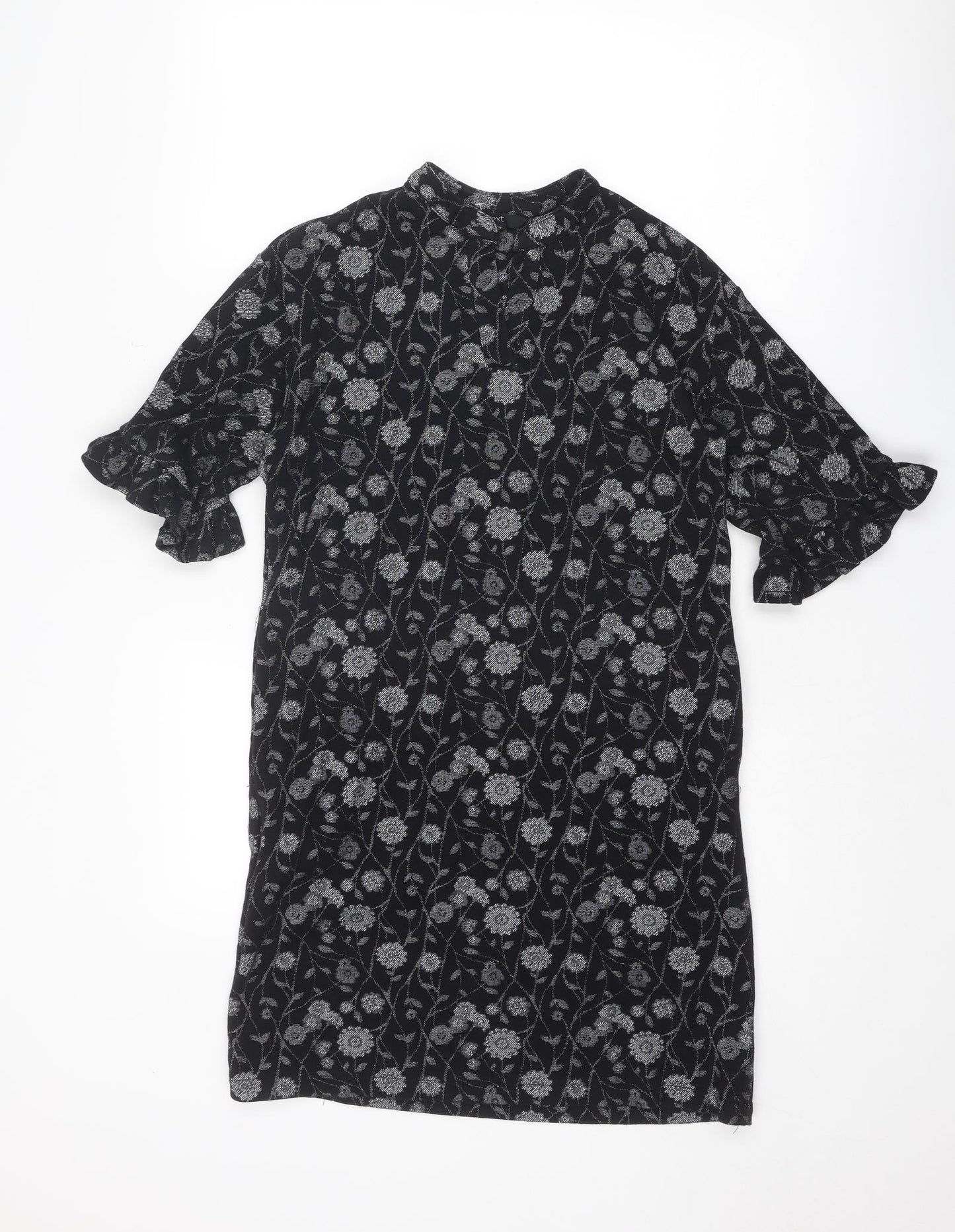 NEXT Womens Black Floral Cotton A-Line Size 10 Round Neck Pullover