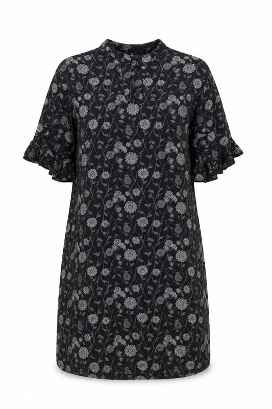 Front view of Next women’s black floral cotton a-line, size UK 10, round neck pullover