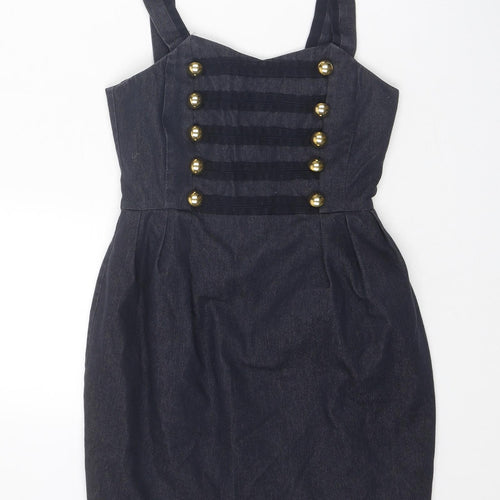 New Look Womens Blue Cotton Pinafore/Dungaree Dress Size 8 V-Neck Zip