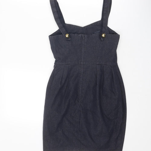 New Look Womens Blue Cotton Pinafore/Dungaree Dress Size 8 V-Neck Zip