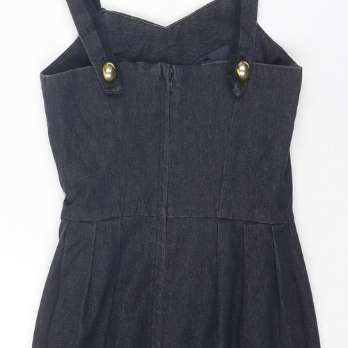 New Look Womens Blue Cotton Pinafore/Dungaree Dress Size 8 V-Neck Zip