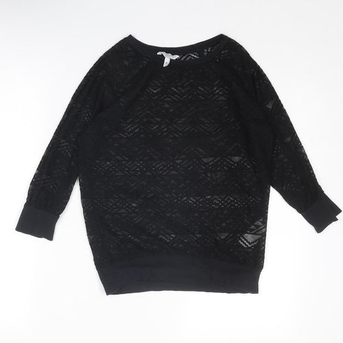 New Look Womens Black Polyester Basic Blouse Size 6 Round Neck
