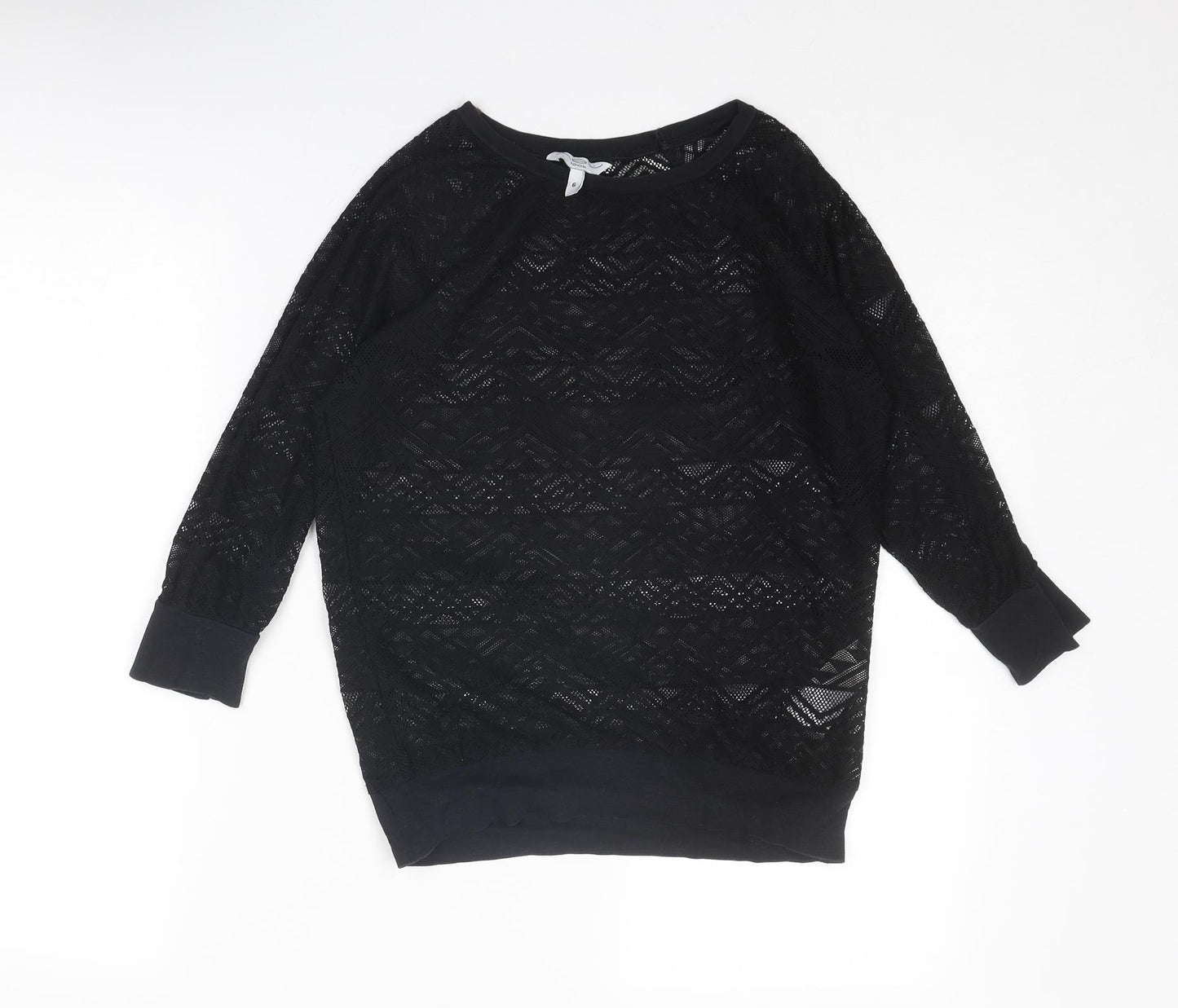 New Look Womens Black Polyester Basic Blouse Size 6 Round Neck