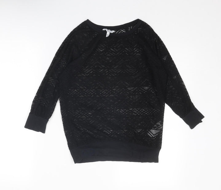 New Look Womens Black Polyester Basic Blouse Size 6 Round Neck