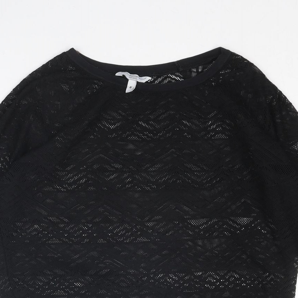 New Look Womens Black Polyester Basic Blouse Size 6 Round Neck