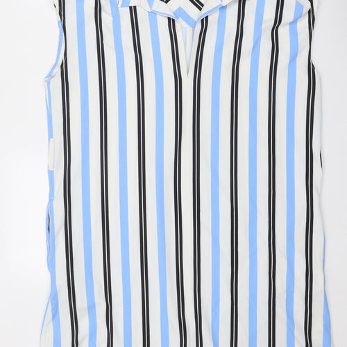 NEXT Womens White Striped Polyester Shirt Dress Size 16 Collared Pullover