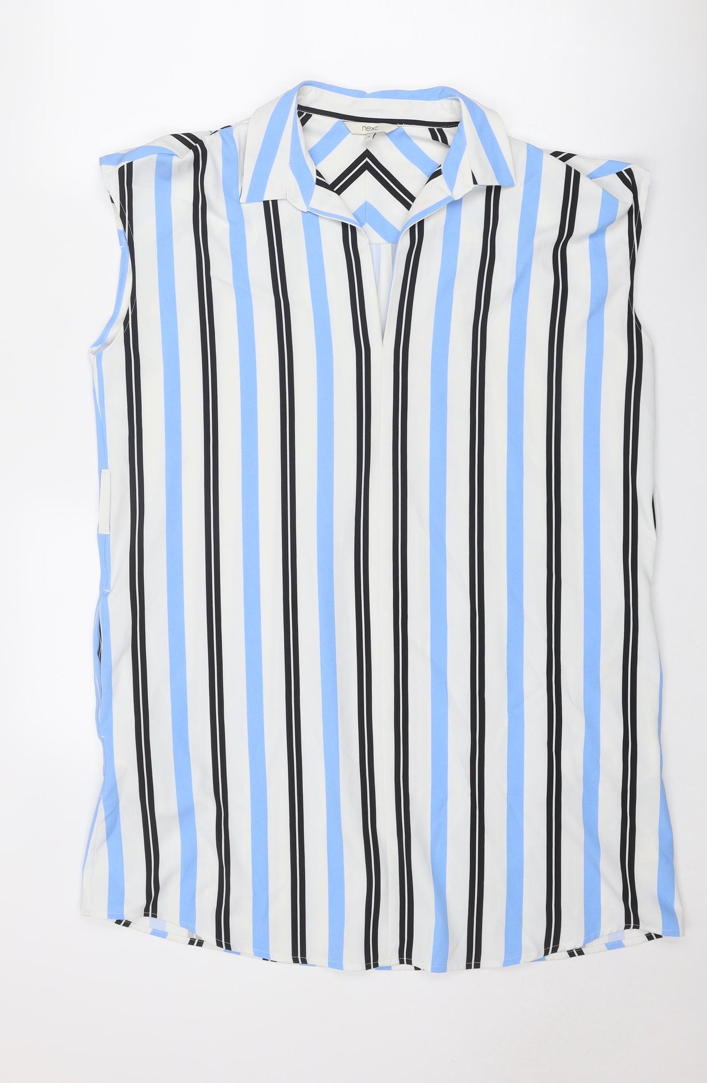 NEXT Womens White Striped Polyester Shirt Dress Size 16 Collared Pullover