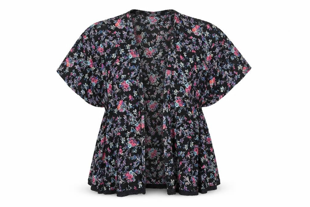 New Look Girls Multicoloured Floral Polyester Kimono Blouse Size S V-Neck - Open