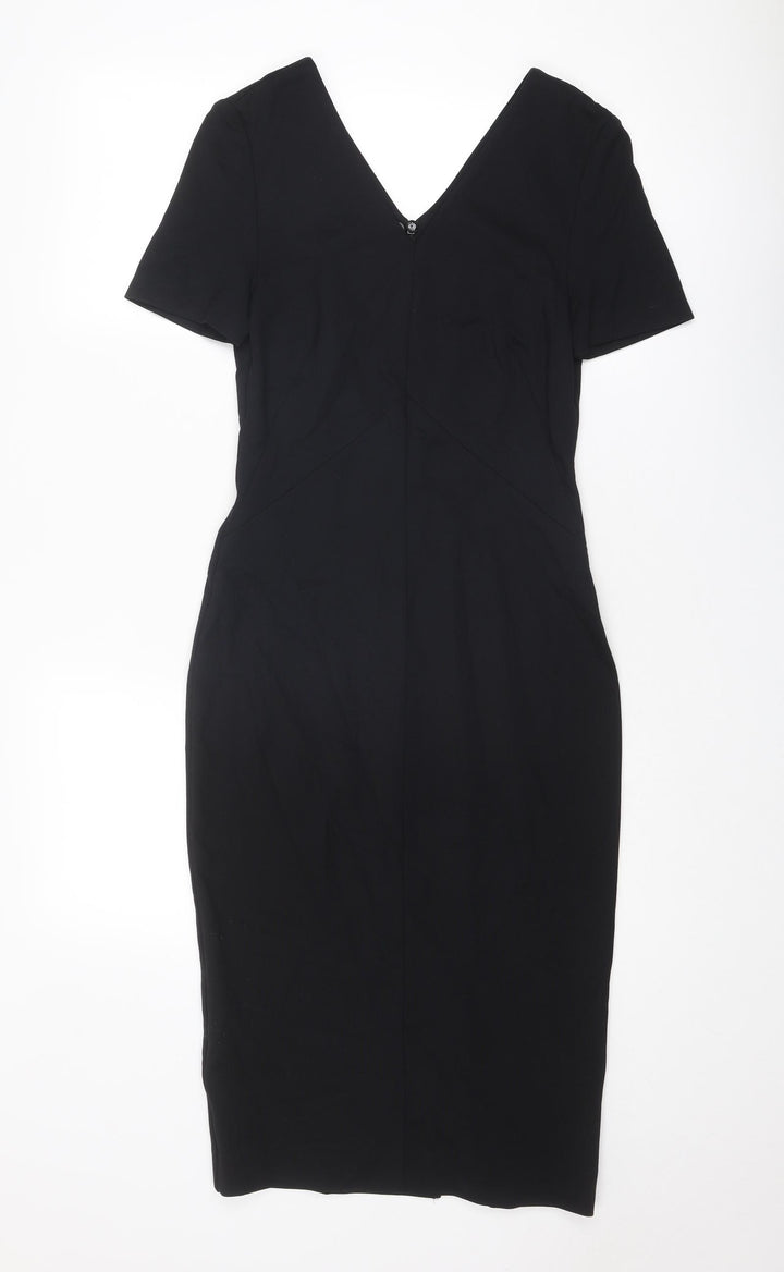 Marks and Spencer Womens Black Viscose A-Line Size 6 V-Neck Zip