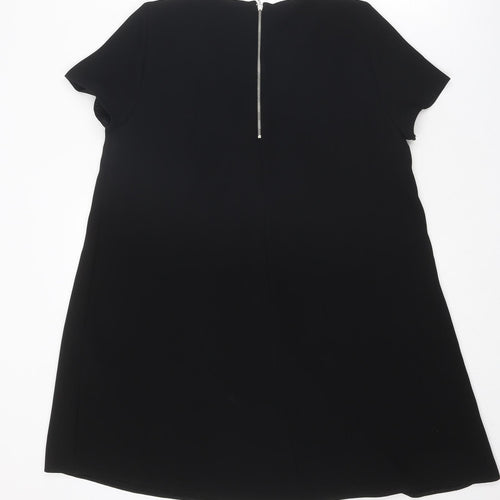 Zara Womens Black Polyester T-Shirt Dress Size S V-Neck Zip