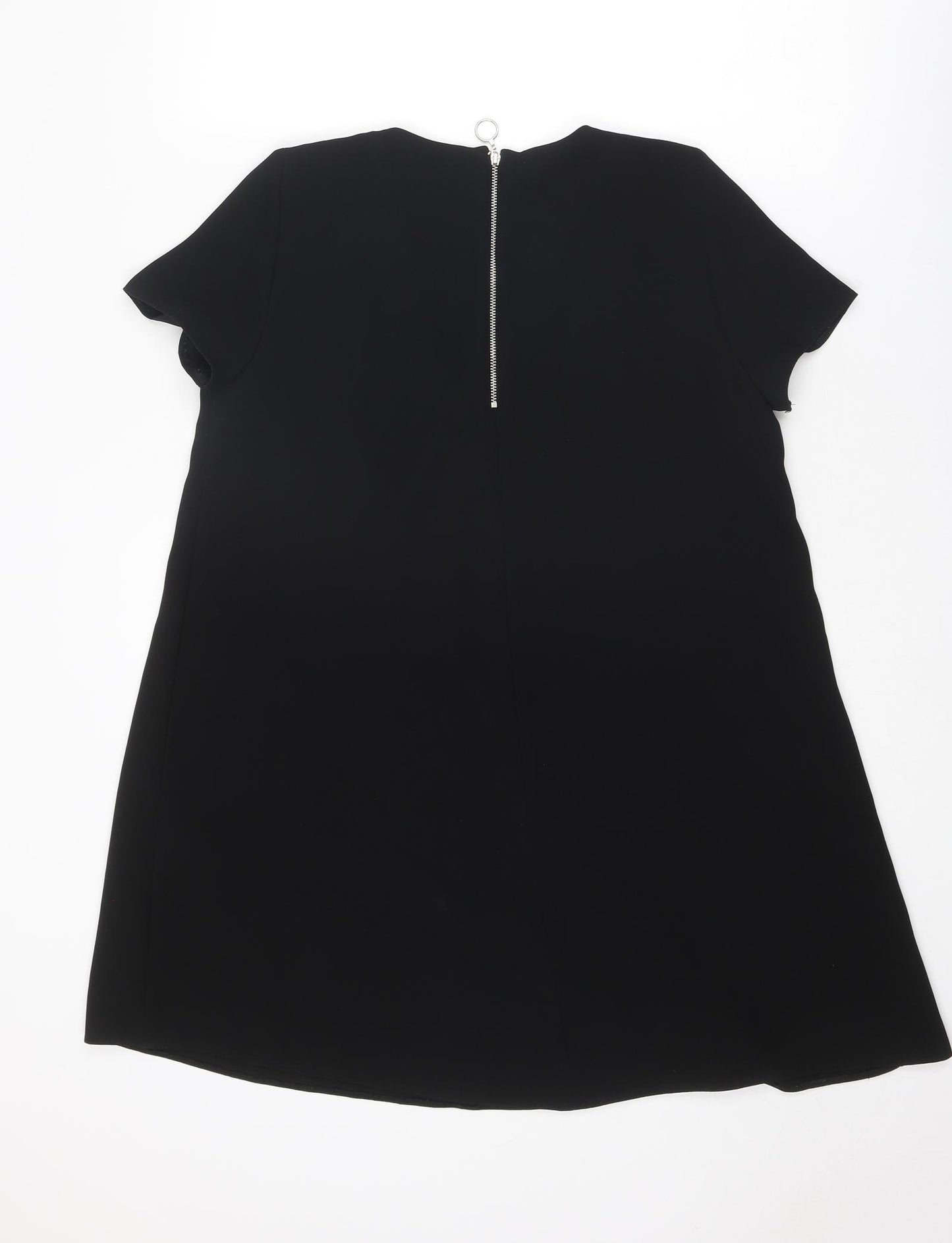 Zara Womens Black Polyester T-Shirt Dress Size S V-Neck Zip